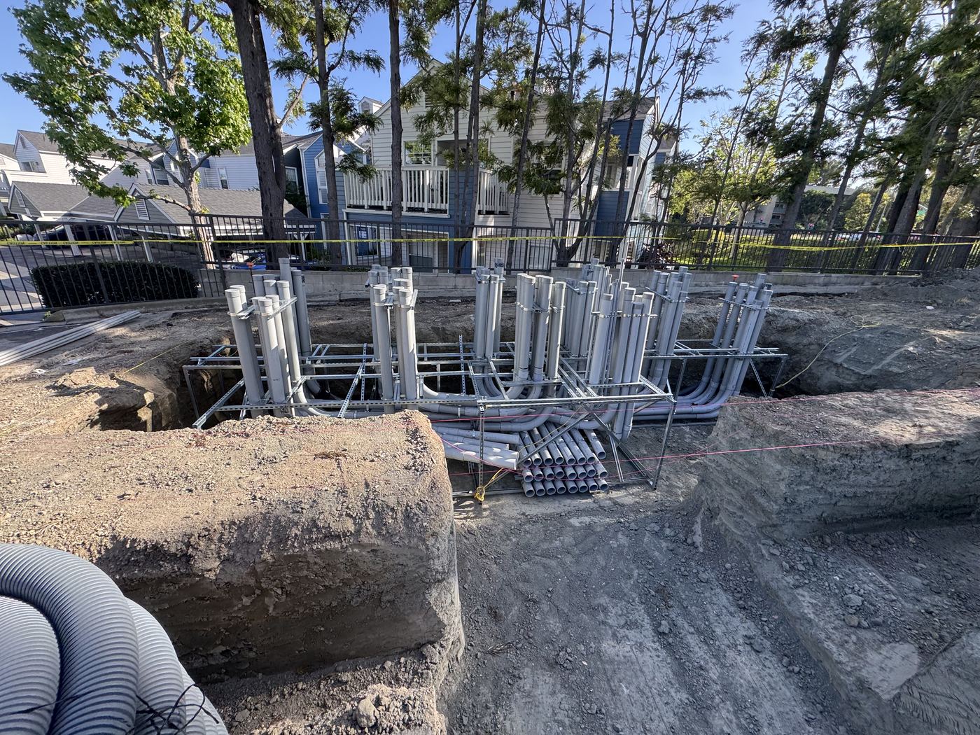 Prefabricated conduit rack set in the excavation